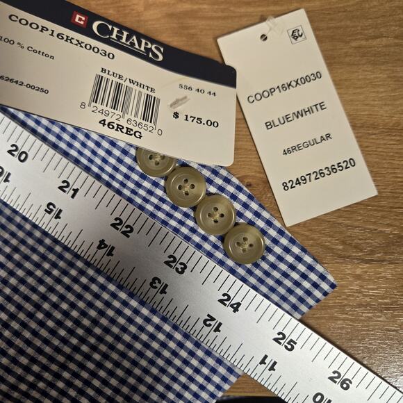 Chaps NWT Men's Blue & White Check Gingham 46R Jacket Cotton - Picture 7 of 9